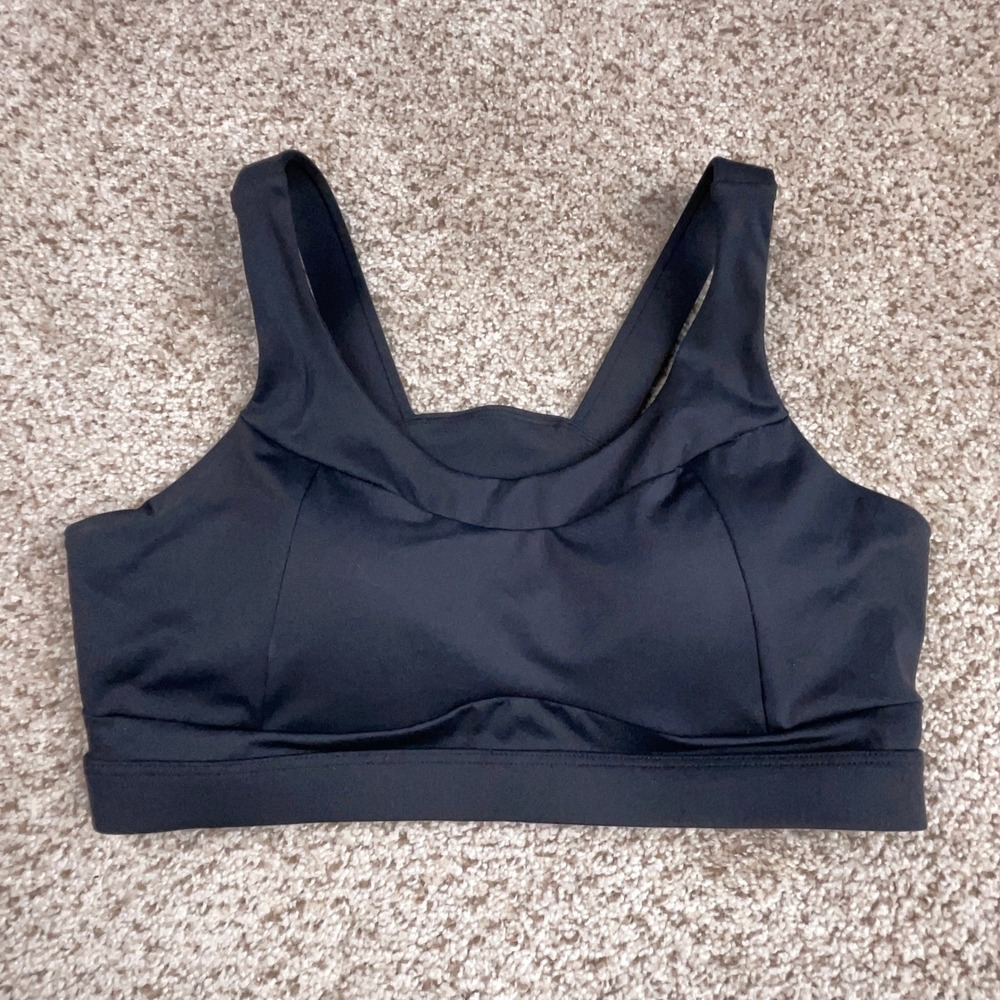 Running Girl Sports Bra Women L Black Crisscross Back Padded Strappy Yoga Gym